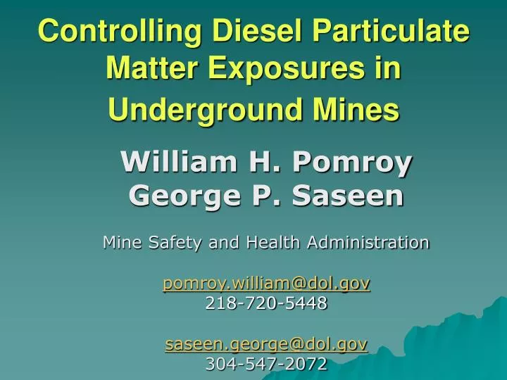 controlling diesel particulate matter exposures in underground mines
