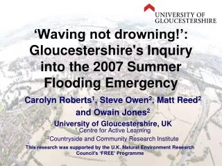 ‘Waving not drowning!’: Gloucestershire's Inquiry into the 2007 Summer Flooding Emergency