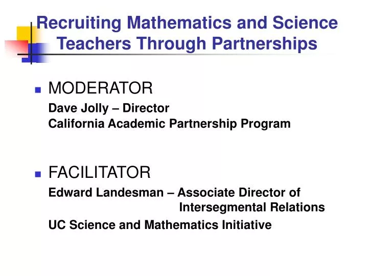 recruiting mathematics and science teachers through partnerships