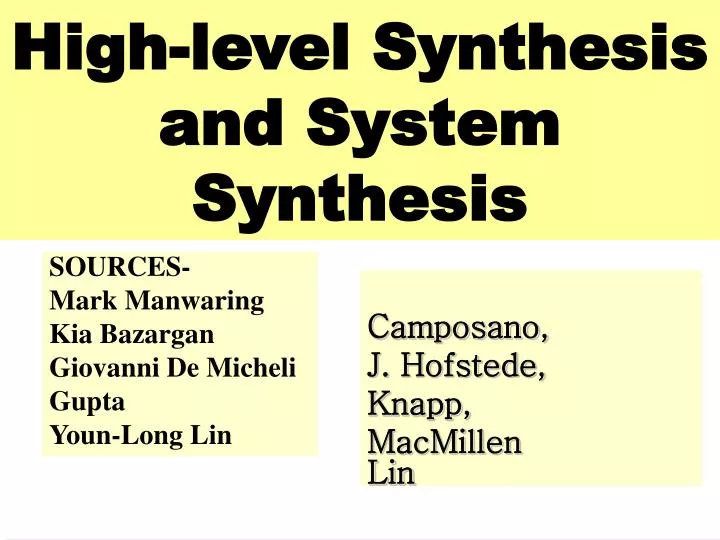 high level synthesis and system synthesis