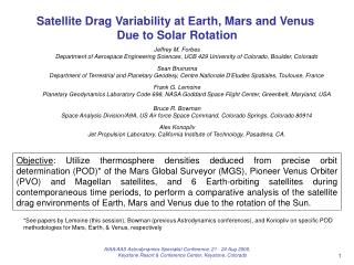 Satellite Drag Variability at Earth, Mars and Venus Due to Solar Rotation