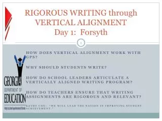 RIGOROUS WRITING through VERTICAL ALIGNMENT Day 1: Forsyth