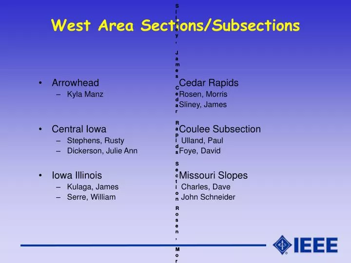 west area sections subsections
