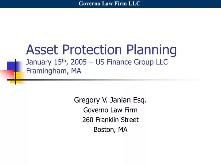 asset protection planning january 15 th 2005 us finance group llc framingham ma