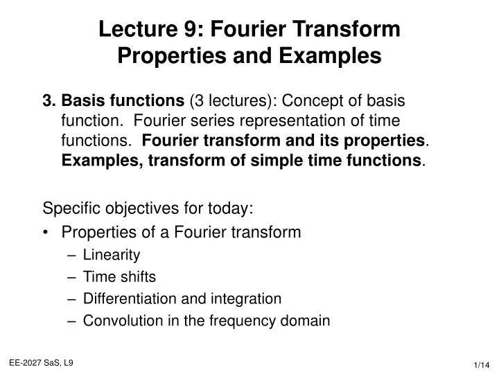 lecture 9 fourier transform properties and examples