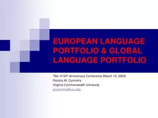 EUROPEAN LANGUAGE PORTFOLIO &amp; GLOBAL LANGUAGE PORTFOLIO