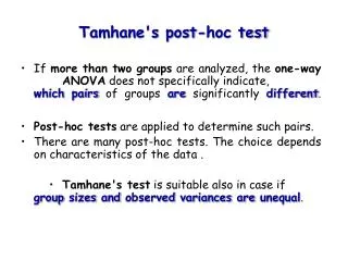 Tamhane's post-hoc test