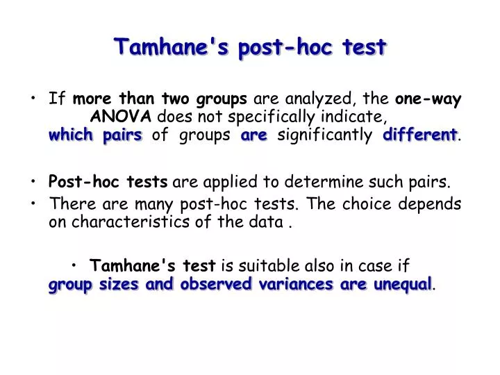 tamhane s post hoc test