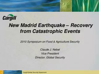 New Madrid Earthquake – Recovery from Catastrophic Events