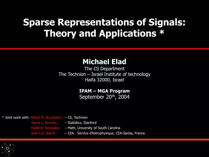 sparse representations of signals theory and applications
