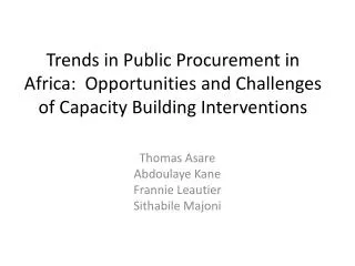 Trends in Public Procurement in Africa: Opportunities and Challenges of Capacity Building Interventions