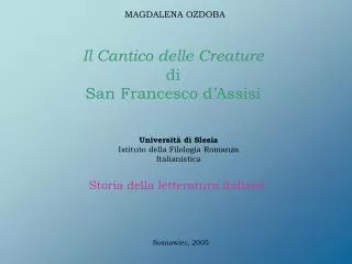 Il Cantico delle Creature di San Francesco d’Assisi