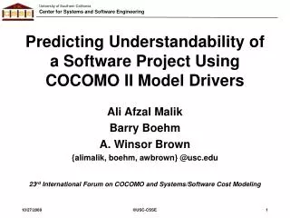 Predicting Understandability of a Software Project Using COCOMO II Model Drivers