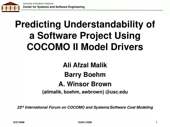 predicting understandability of a software project using cocomo ii model drivers