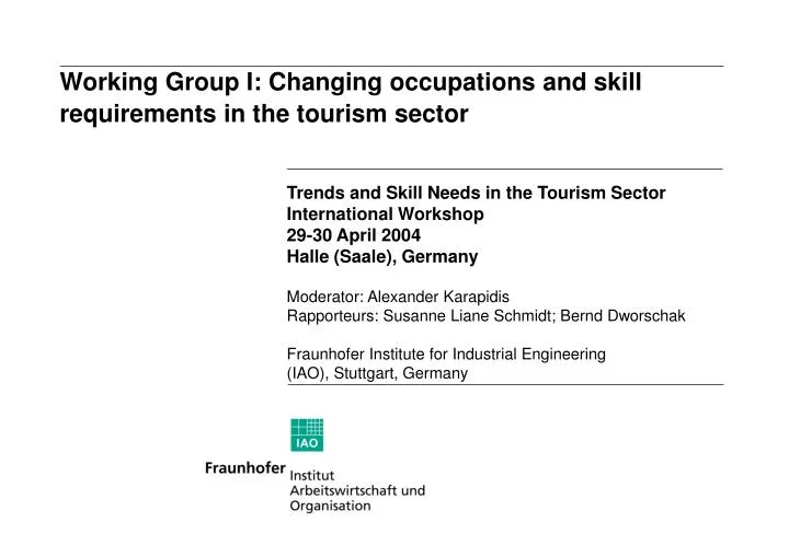 working group i changing occupations and skill requirements in the tourism sector