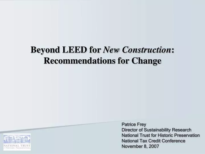 beyond leed for new construction recommendations for change