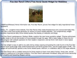 Five Star Ranch Offers Free Horse Quote Widget for WebSites