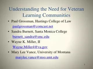 Understanding the Need for Veteran Learning Communities