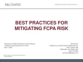 BEST PRACTICES FOR MITIGATING FCPA RISK