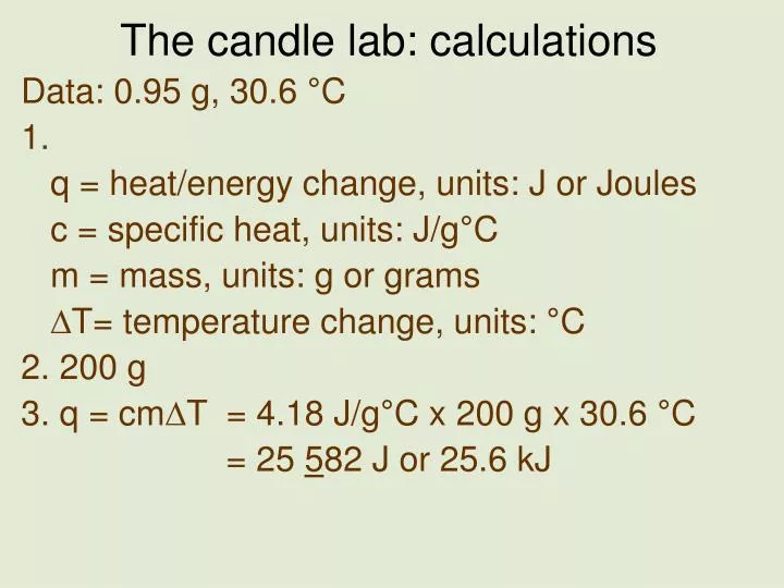 the candle lab calculations