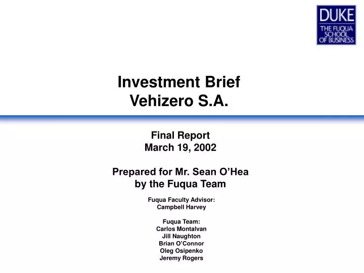 investment brief vehizero s a
