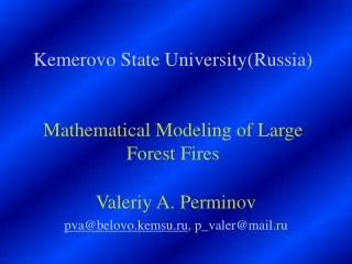 Kemerovo State University(Russia) Mathematical Modeling of Large Forest Fires