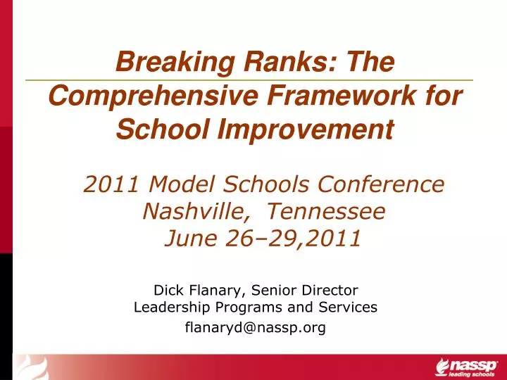 breaking ranks the comprehensive framework for school improvement