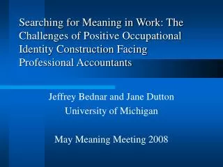 Searching for Meaning in Work: The Challenges of Positive Occupational Identity Construction Facing Professional Account