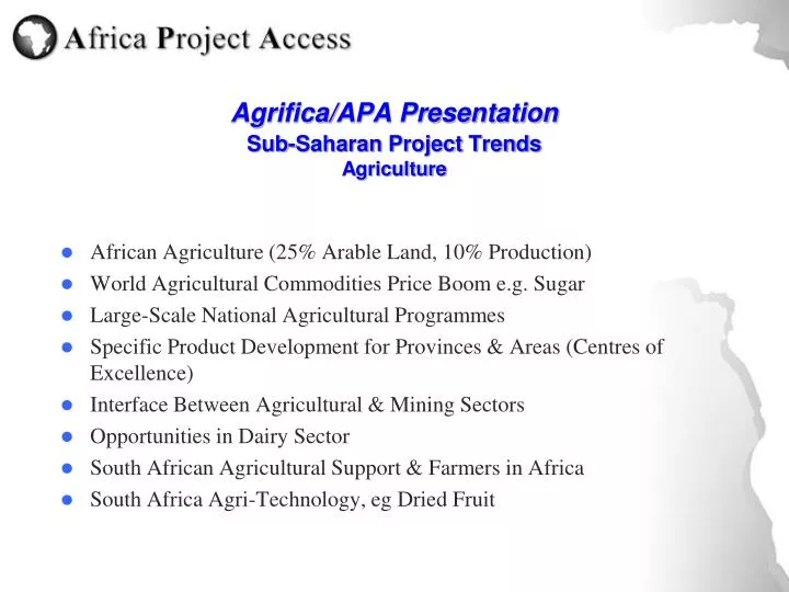 agrifica apa presentation sub saharan project trends agriculture
