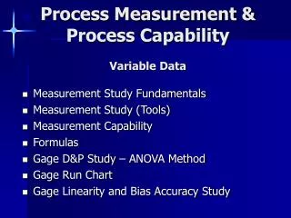 Process Measurement &amp; Process Capability Variable Data