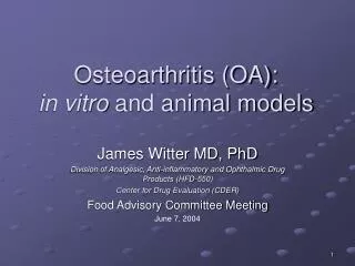 Osteoarthritis (OA): in vitro and animal models
