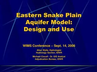 Eastern Snake Plain Aquifer Model: Design and Use