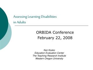 Assessing Learning Disabilities in Adults