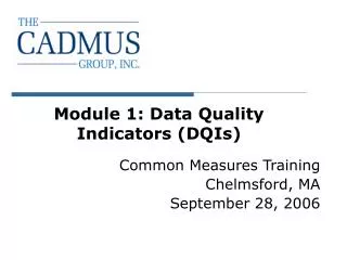 Module 1: Data Quality Indicators (DQIs)