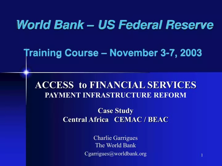 world bank us federal reserve training course november 3 7 2 003