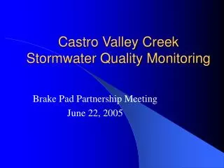Castro Valley Creek Stormwater Quality Monitoring