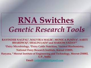 RNA Switches Genetic Research Tools