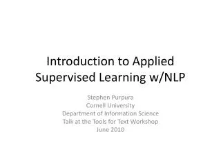 Introduction to Applied Supervised Learning w /NLP