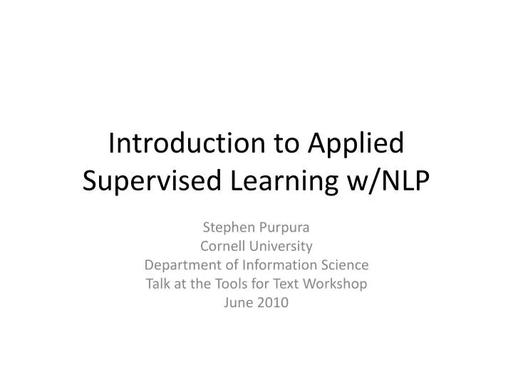 introduction to applied supervised learning w nlp