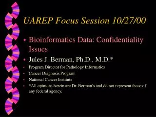 UAREP Focus Session 10/27/00