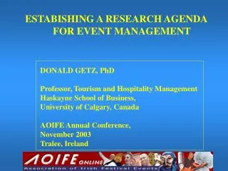 ESTABISHING A RESEARCH AGENDA FOR EVENT MANAGEMENT
