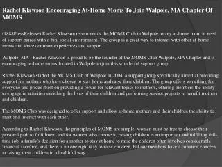Rachel Klawson Encouraging At-Home Moms To Join Walpole