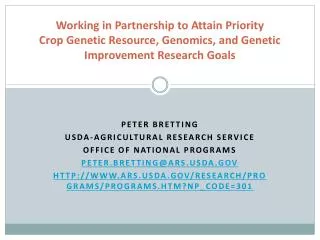 Working in Partnership to Attain Priority Crop Genetic Resource, Genomics, and Genetic Improvement Research Goals
