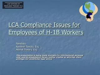 LCA Compliance Issues for Employees of H-1B Workers