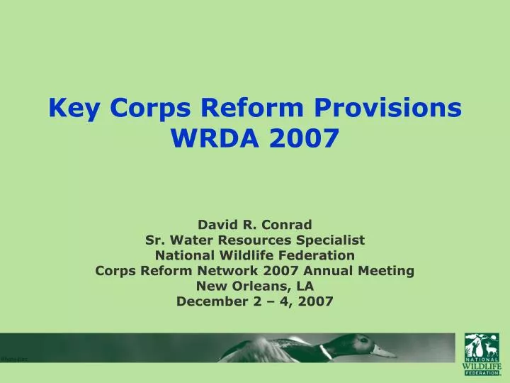 key corps reform provisions wrda 2007