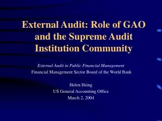 External Audit: Role of GAO and the Supreme Audit Institution Community