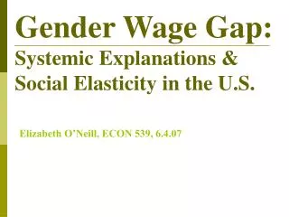 Gender Wage Gap: Systemic Explanations &amp; Social Elasticity in the U.S.