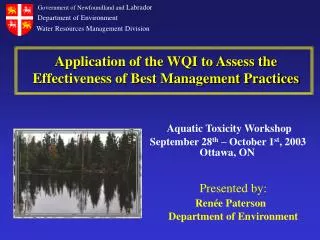 Application of the WQI to Assess the Effectiveness of Best Management Practices