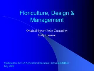 Floriculture, Design &amp; Management
