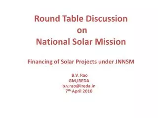 Financing of Solar Projects under JNNSM